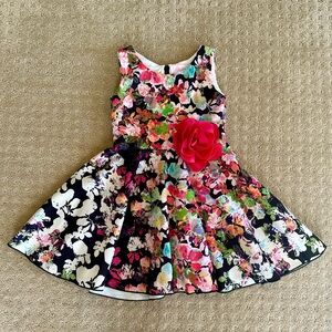 LIKE NEW Zoe LTD Girls’ Black Floral Sleeveless Dress With Flower Detail, Size 7